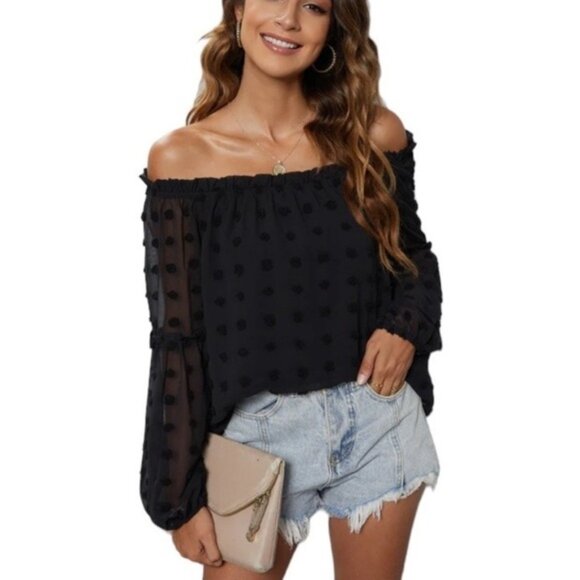 BLOOMING Jelly Swiss Dot Off the Shoulder Blouse - Picture 2 of 11